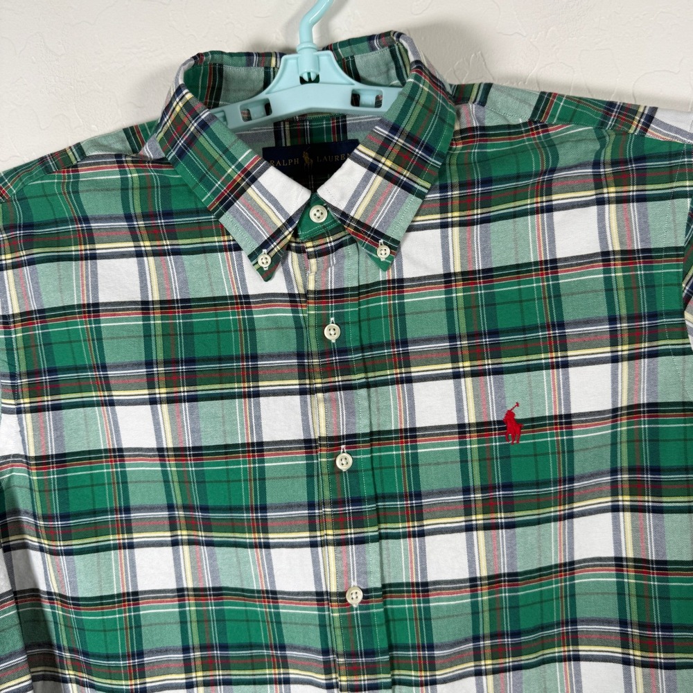 Ralph Lauren Button Down Shirt Mens XL Green Plaid Long Sleeve Pony Logo Cotton